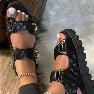Velcro Black Platform Sandals